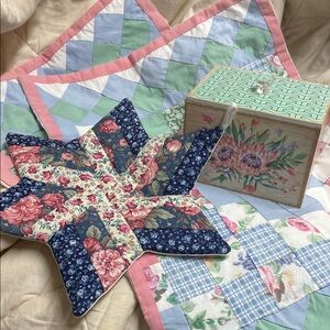 Floral Patchwork Quilted Kitchen Linen Set (2) Potholder & Recipe Box